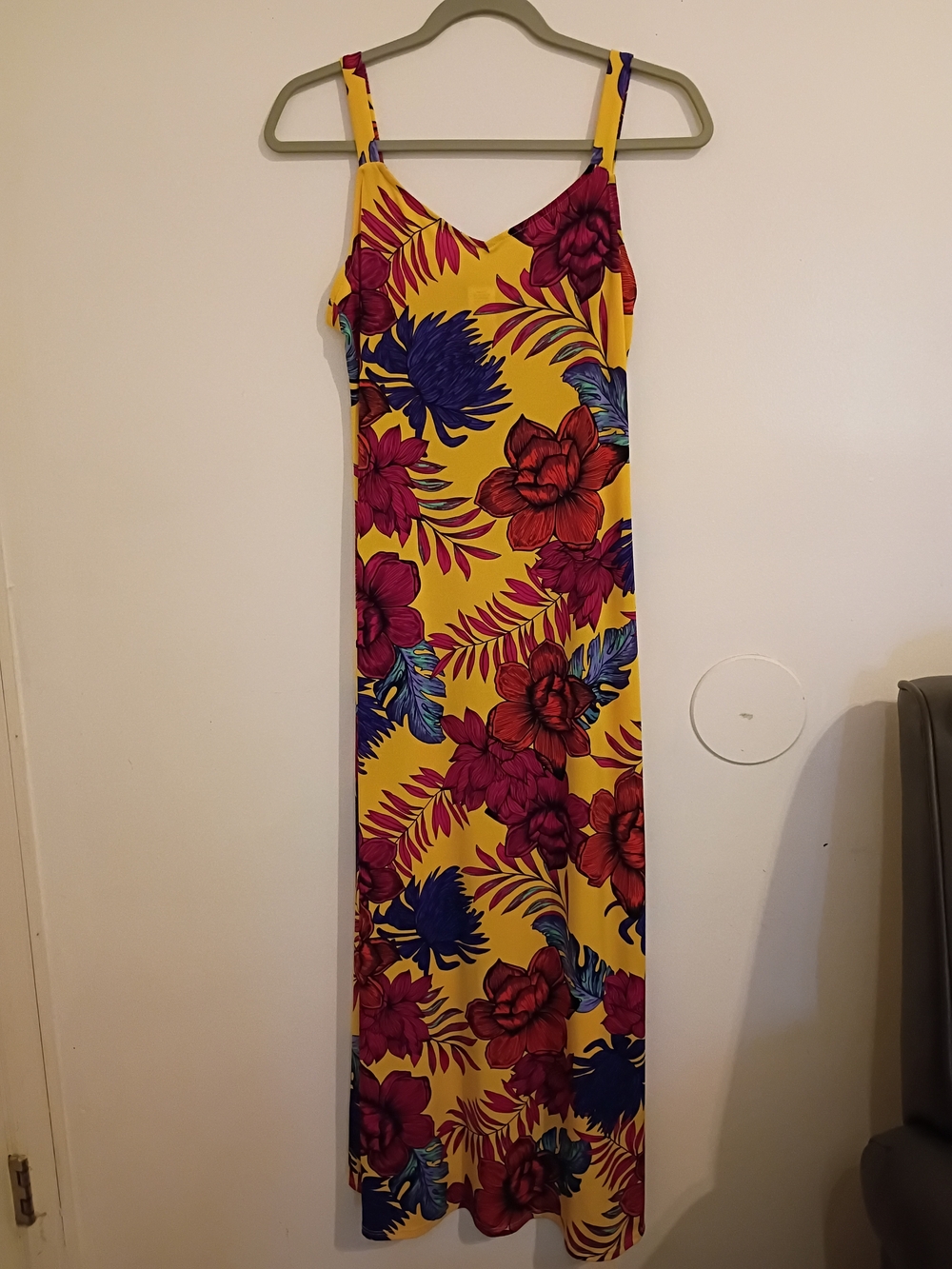 J.B.S. Yellow Tropical Floral  Midi‎ Stretchy Dress Y2K Sz S